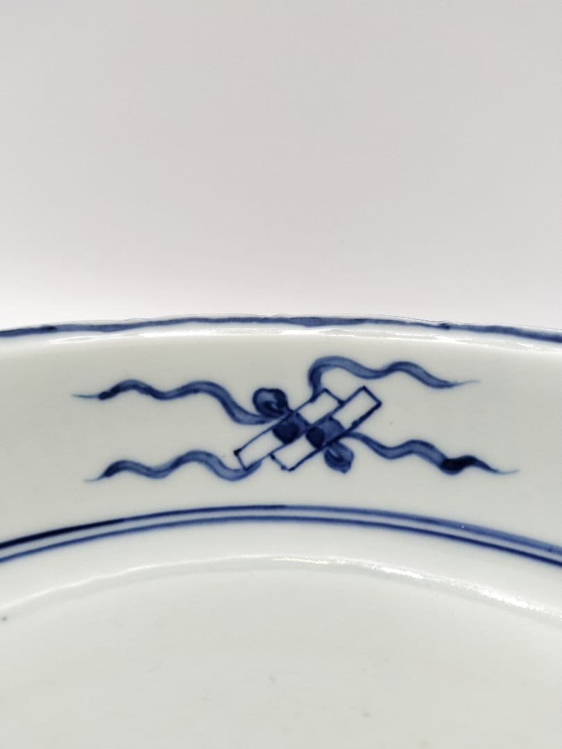 b68【未使用】染付 七宝絵皿 菓子器 景徳鎮 三代森村嘉祥 茶道具 古物