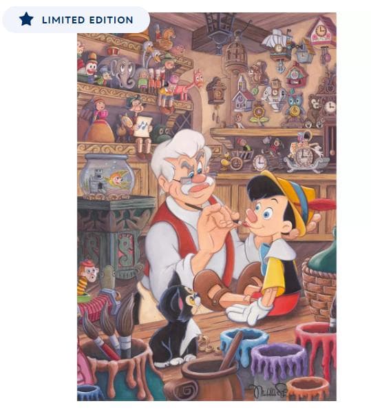 【直筆サイン入り】　【限定商品】ピノキオ ゼペットの工房 キャンバス絵 海外購入