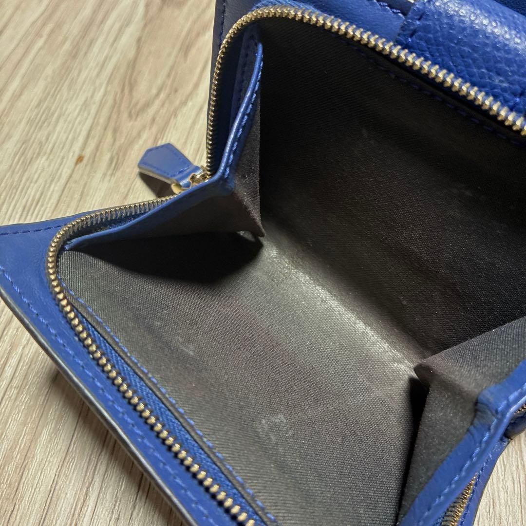 Fendi フェンディ　二つ折り財布 FFロゴ　ブラウン×ブルー　ゴールド金具