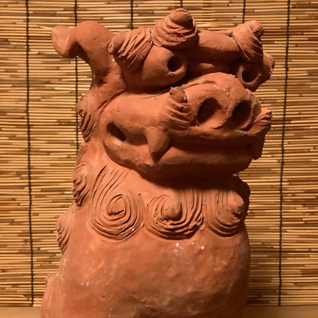 沖縄・名工「新垣榮用・壺屋焼シーサー」狛犬・榮用窯・荒焼・手ひねり・阿吽・銘刻印