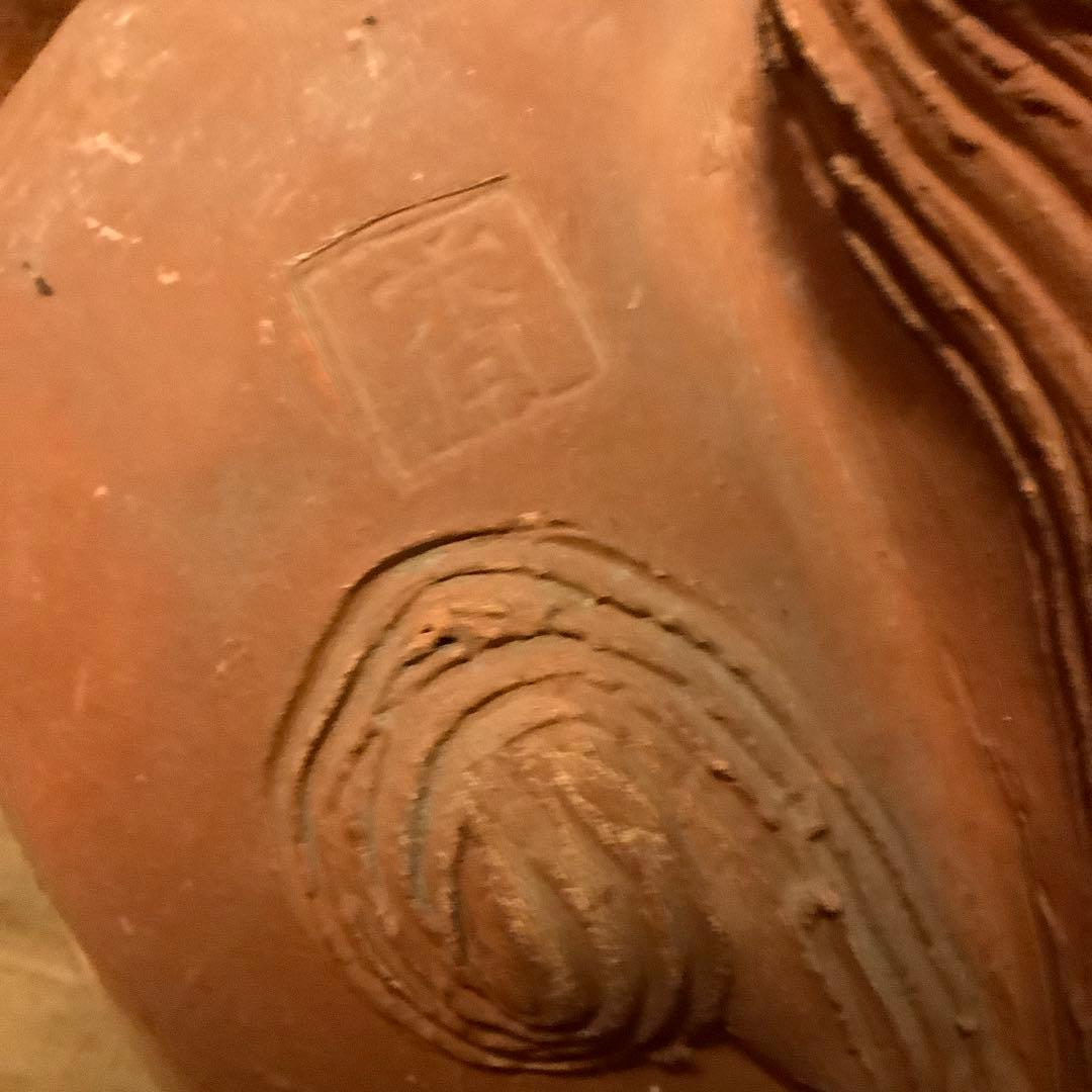 沖縄・名工「新垣榮用・壺屋焼シーサー」狛犬・榮用窯・荒焼・手ひねり・阿吽・銘刻印