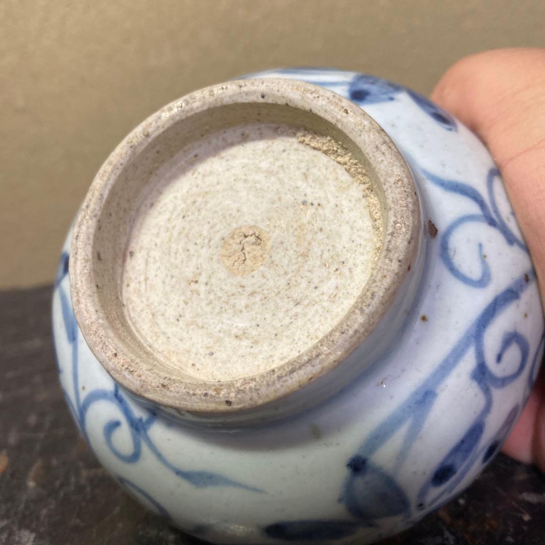 中国古玩　染付草花文水滴