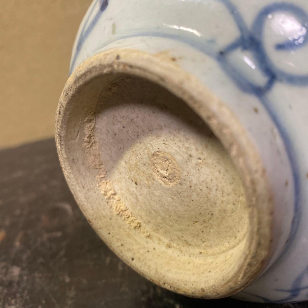 中国古玩　染付草花文水滴