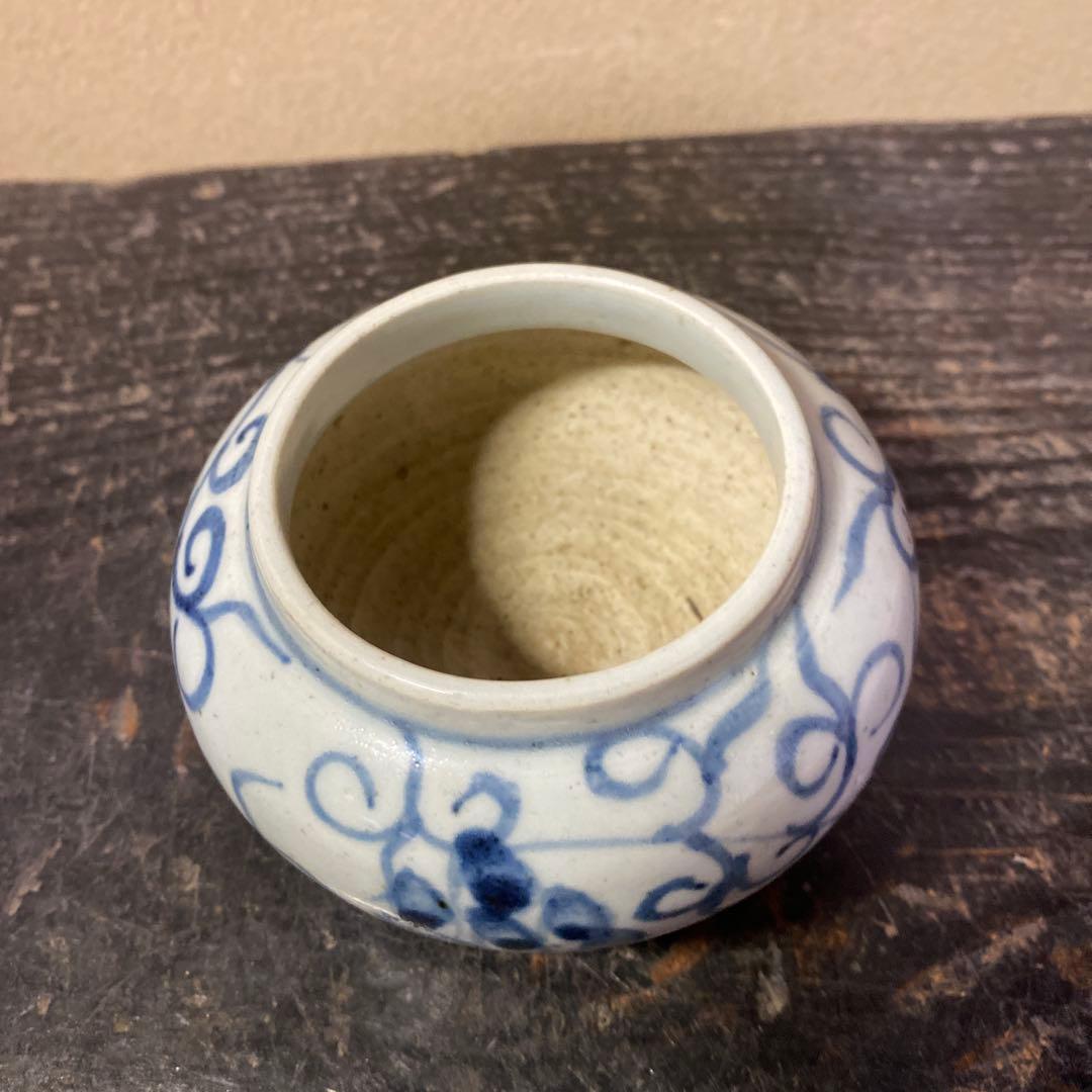 中国古玩　染付草花文水滴