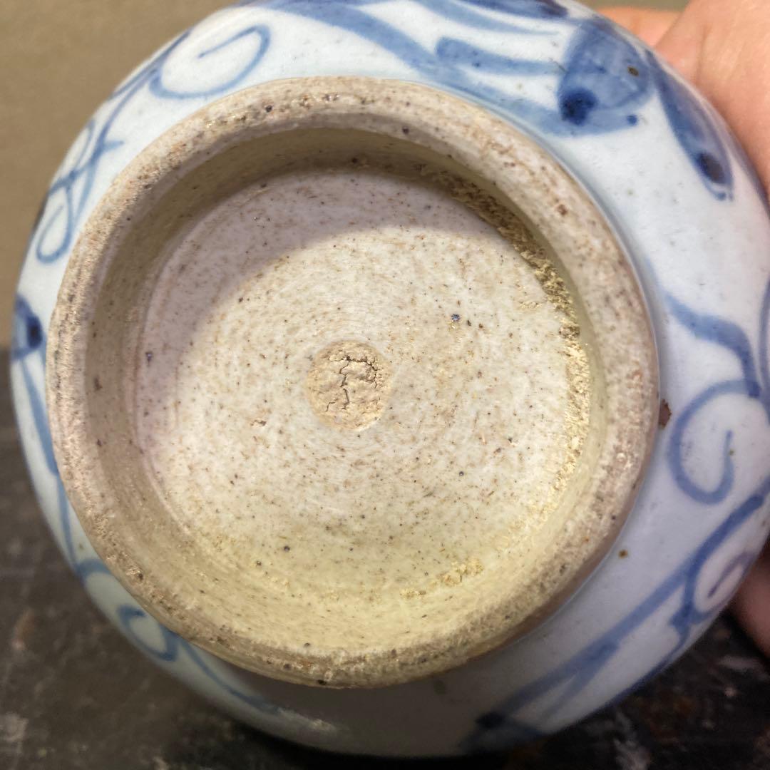 中国古玩　染付草花文水滴