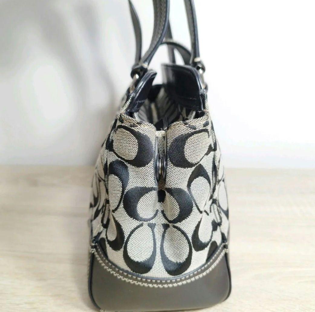 COACH コーチ シグネチャー ハンドバッグ キャンバス レザー ブラック