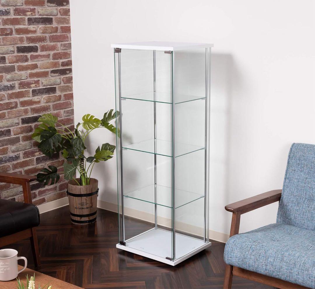 不二貿易 コレクションケース 4段 120cm ホワイト LEDテープ付き