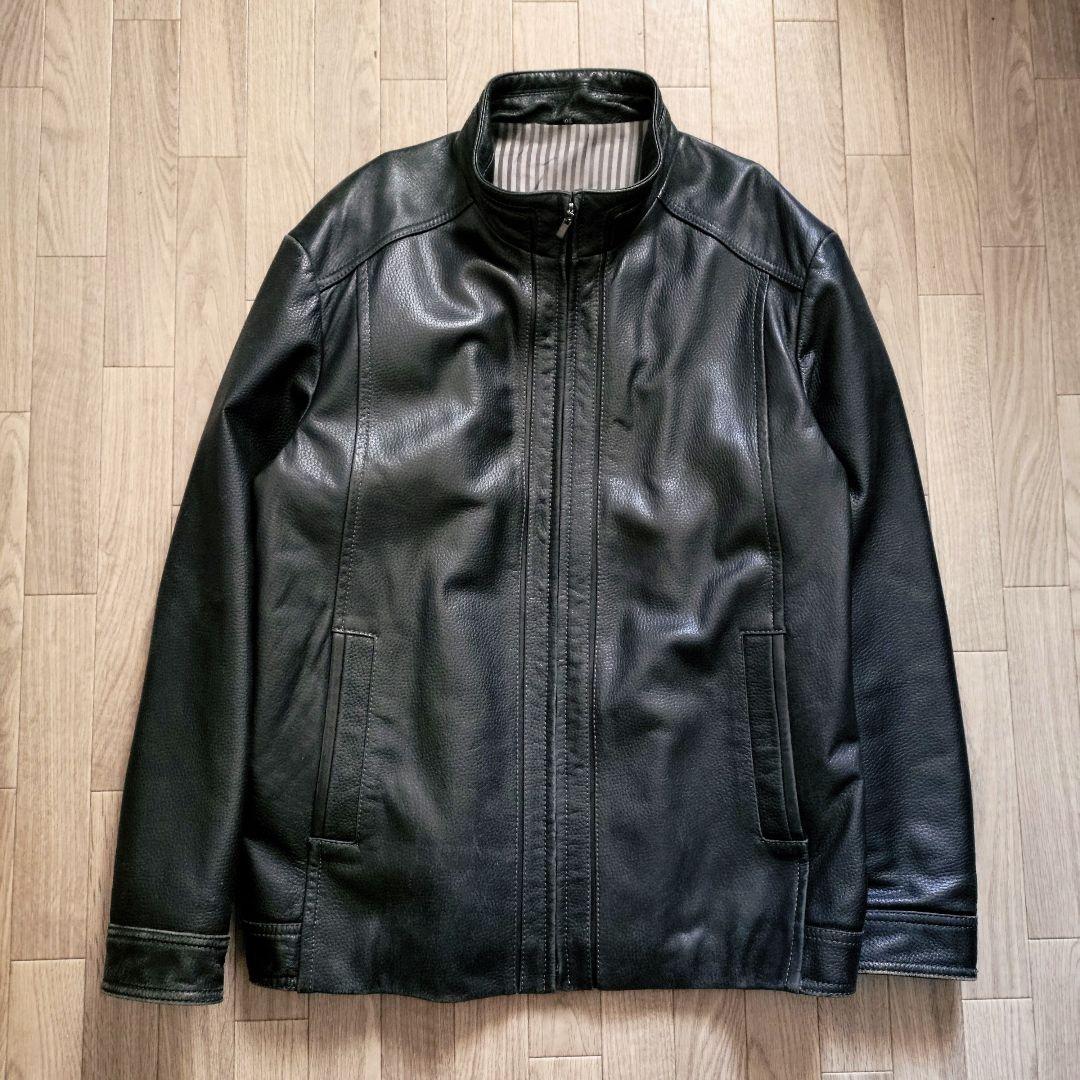 希少 イタリア製 ラムレザー ライダース シングル 2XL ジャケット