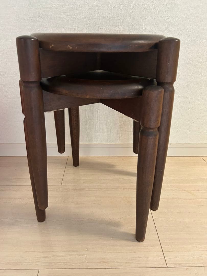 高級民芸家具 旭川遊木民 国産ニレ材使用 スタッキング スツール2脚 北欧風