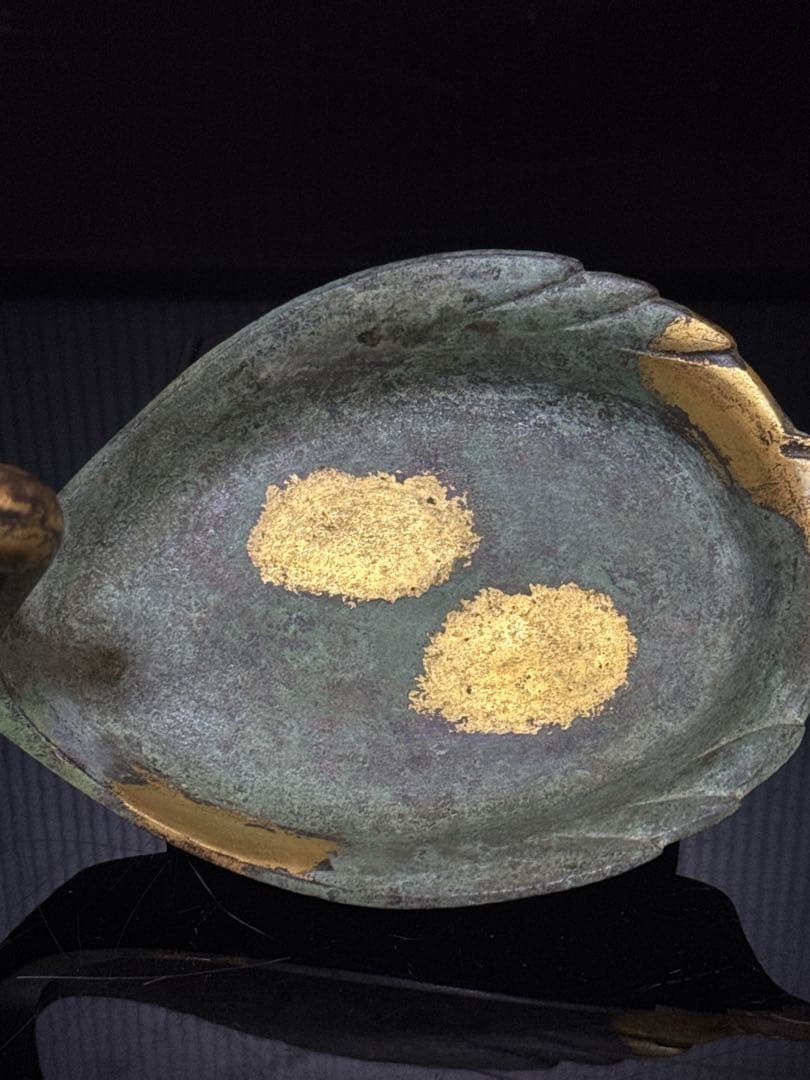 平安 名人 秦 蔵六 造 鍍金銅 床置 莨皿 桐共箱付 茶道具