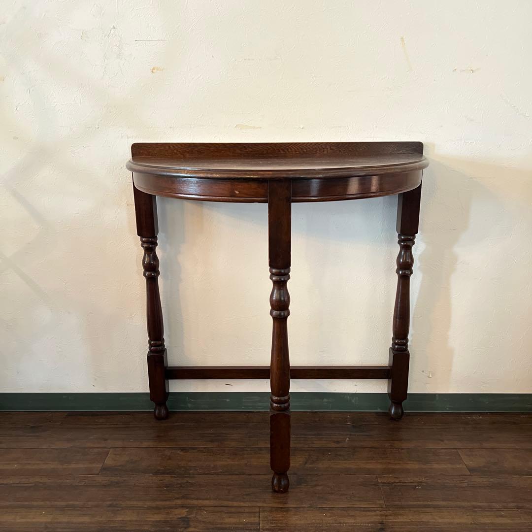 k966 英国アンティーク家具 半円コンソールテーブル ハーフムーン オーク材