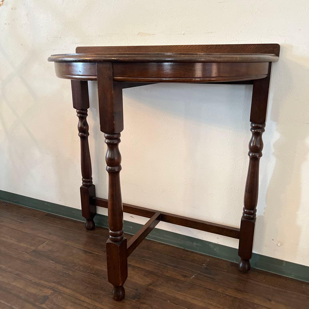 k966 英国アンティーク家具 半円コンソールテーブル ハーフムーン オーク材