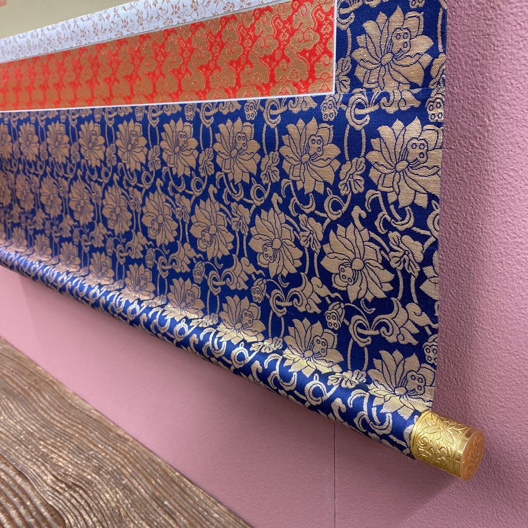 美品 掛け軸 松井翔雲作 金地 三尊佛図 共箱 仏事 年中掛け 仏教美術