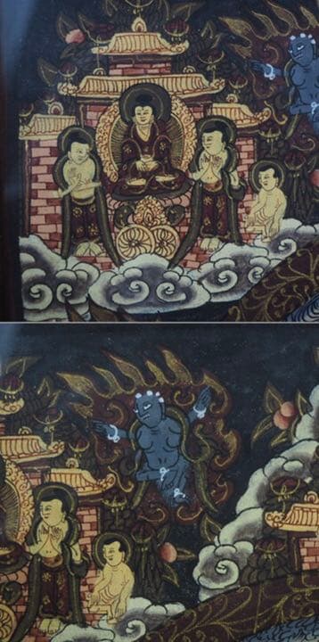 送料無料　額装極上チベット曼荼羅（マンダラ）緻密肉筆　時代物　仏教美術