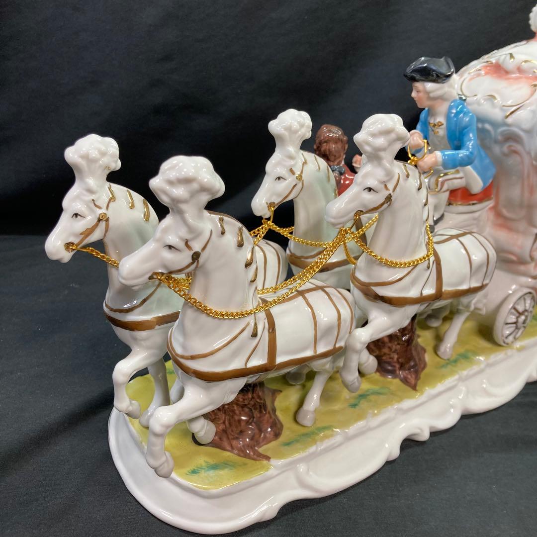 【美品】加藤工芸 4頭立て馬車 陶器置物 瀬戸マイセン