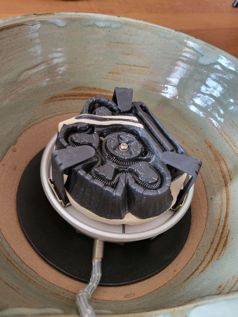 美品 陶器風炉★電熱器、楡材敷板、特注品金属底板のセット