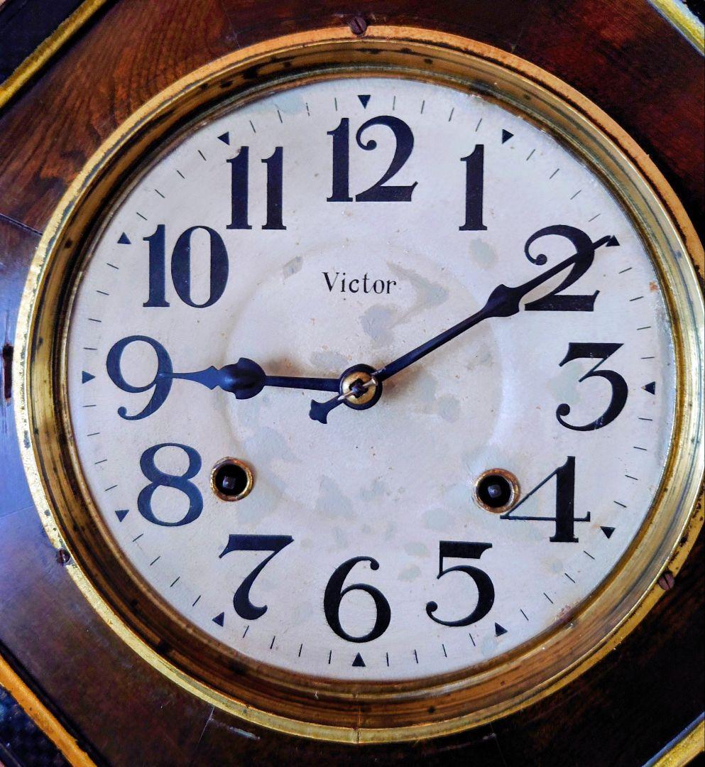 〈完動・美品〉ビクターVictor 　金縁八角尾長ゼンマイ振り子時計