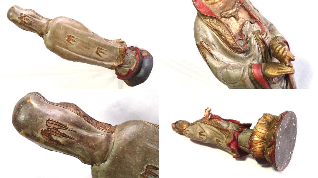 【 白衣観音 観自在菩薩 】　50.5ｃｍ　明治前期　金彩色絵真鍮像