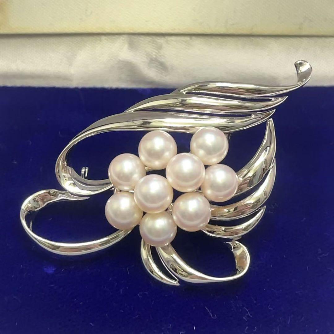 本真珠 あこや真珠 7珠 パール SILVER刻印 ブローチ 和装小物