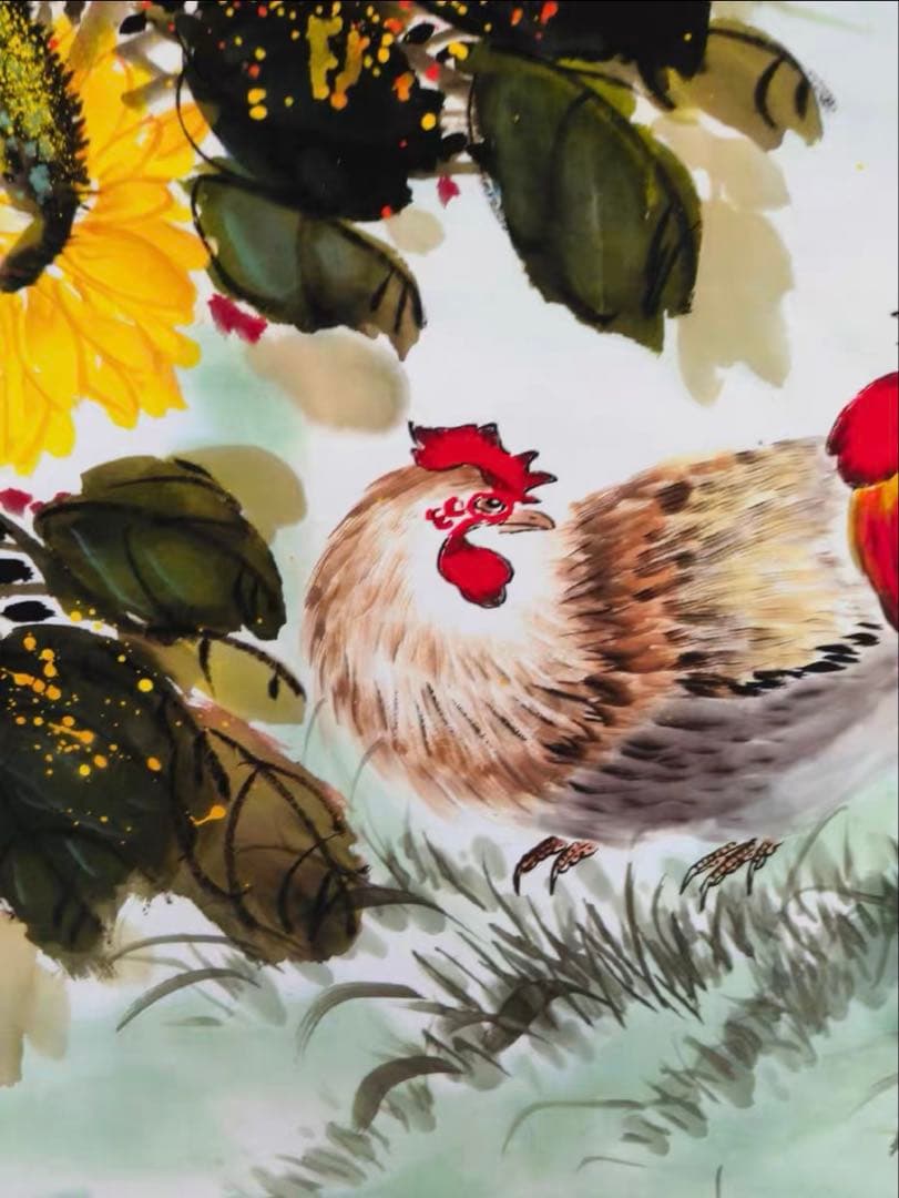 【本日特価】吉祥高照 花鳥画 掛け軸｜三尺 中堂 大幅・和室 茶室向け 実物撮影