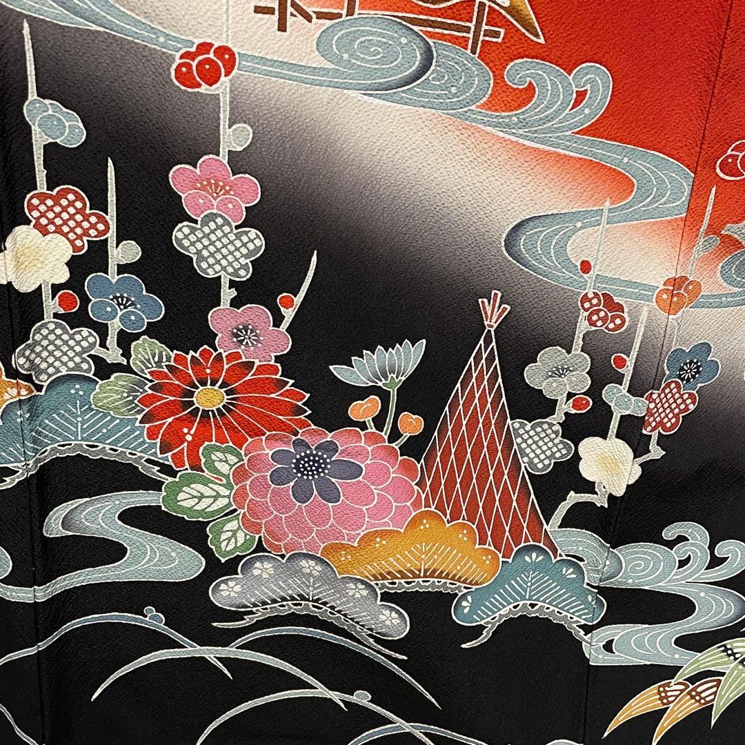 D796 振袖　紅型　正絹　着物　袷　極美品