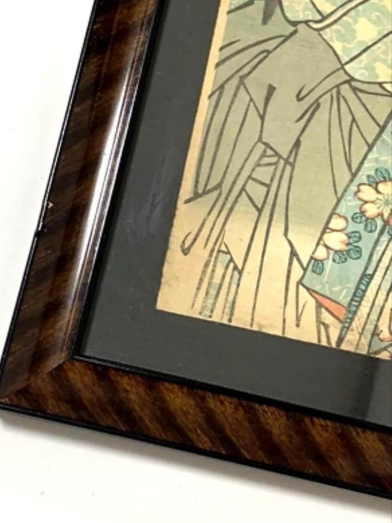 歌川国周 浮世絵 木版画 「源頼光」 額装 アンティーク 40cm x 36cm