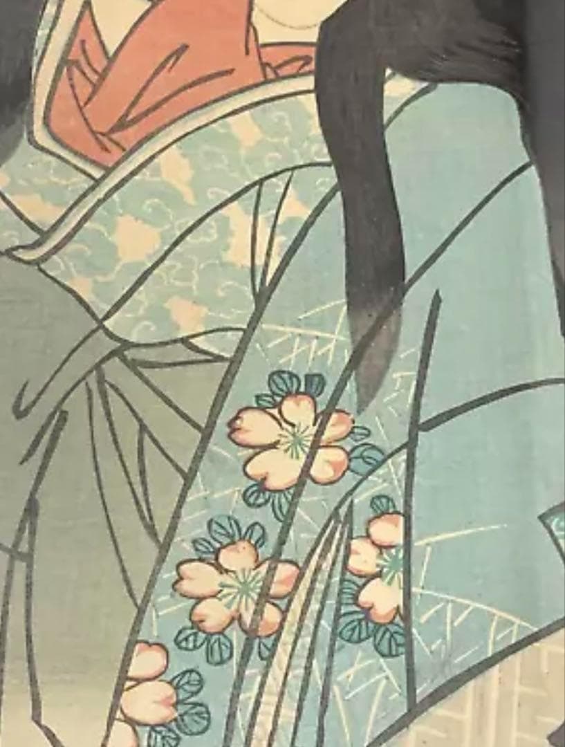 歌川国周 浮世絵 木版画 「源頼光」 額装 アンティーク 40cm x 36cm