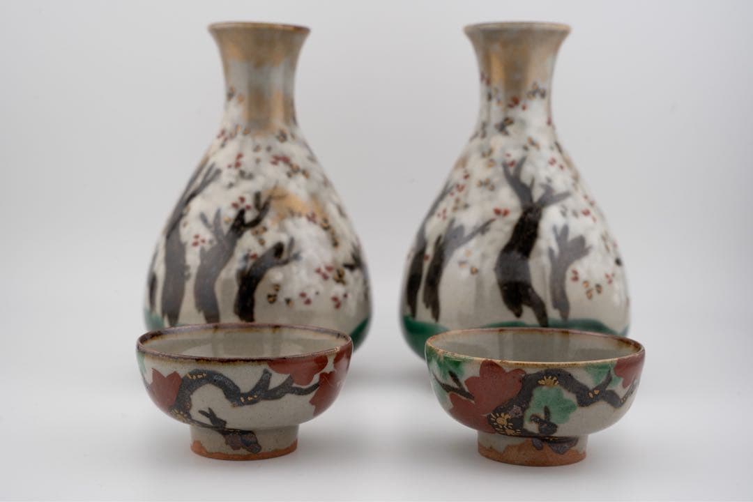 【美品】初代須田菁華　酒器 雲錦 徳利 盃二個一対　九谷焼