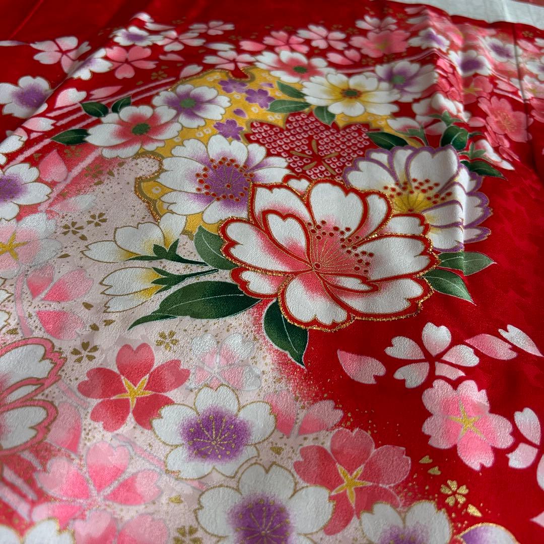 七五三 3歳 着物 被布 絹 三歳 赤 ピンク 753 巾着 女の子着物 子供