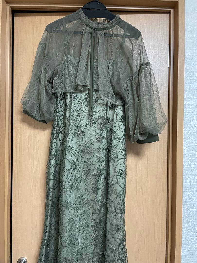 パフスリーブシアーボレロ刺繍マーメイドシルエットキャミワンピースセットアップ