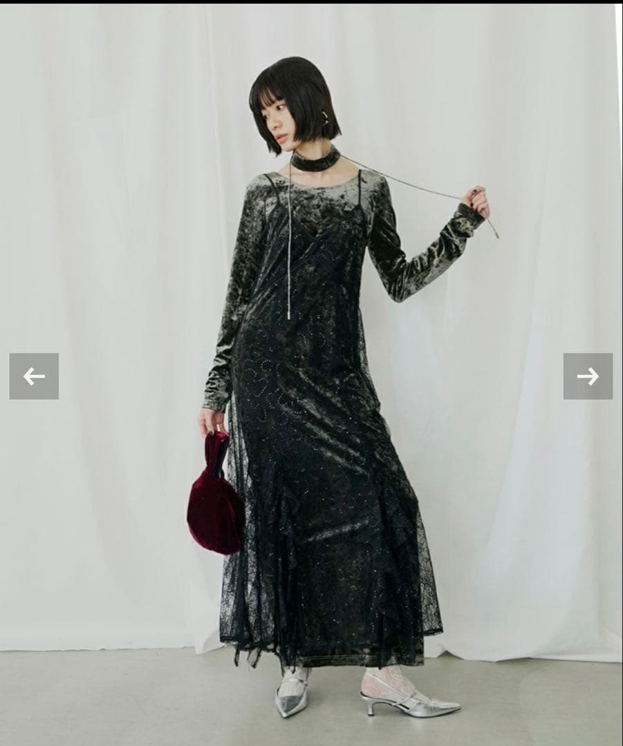ベロアワンピ　ANDRESD sparkle lace velour dress
