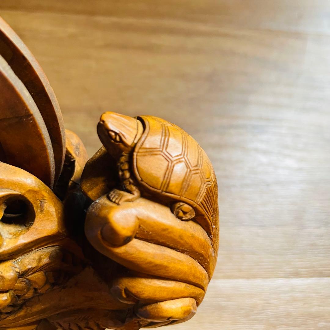 墨壺 墨つぼ 270mm 鶴 亀 龍 魚 寿 木彫 彫刻 大工道具 置物