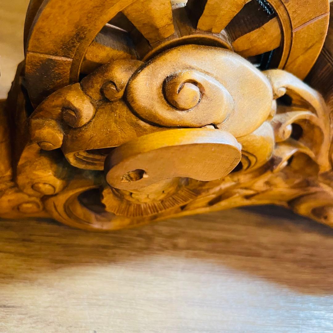 墨壺 墨つぼ 270mm 鶴 亀 龍 魚 寿 木彫 彫刻 大工道具 置物