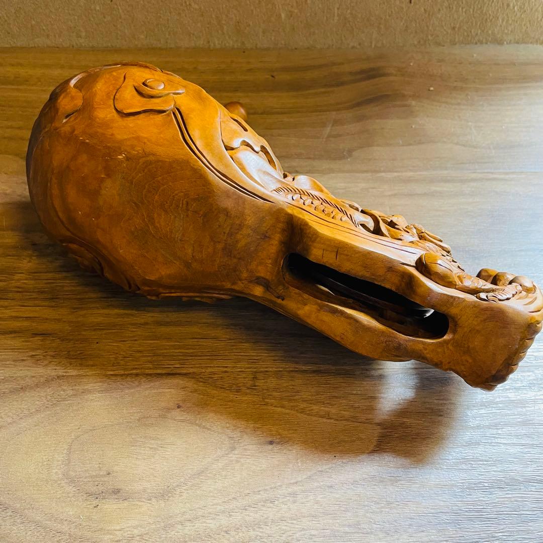 墨壺 墨つぼ 270mm 鶴 亀 龍 魚 寿 木彫 彫刻 大工道具 置物