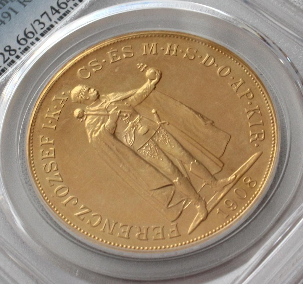 1908年ハンガリー フランツヨーゼフ1世 RS100コロナ PCGS MS66