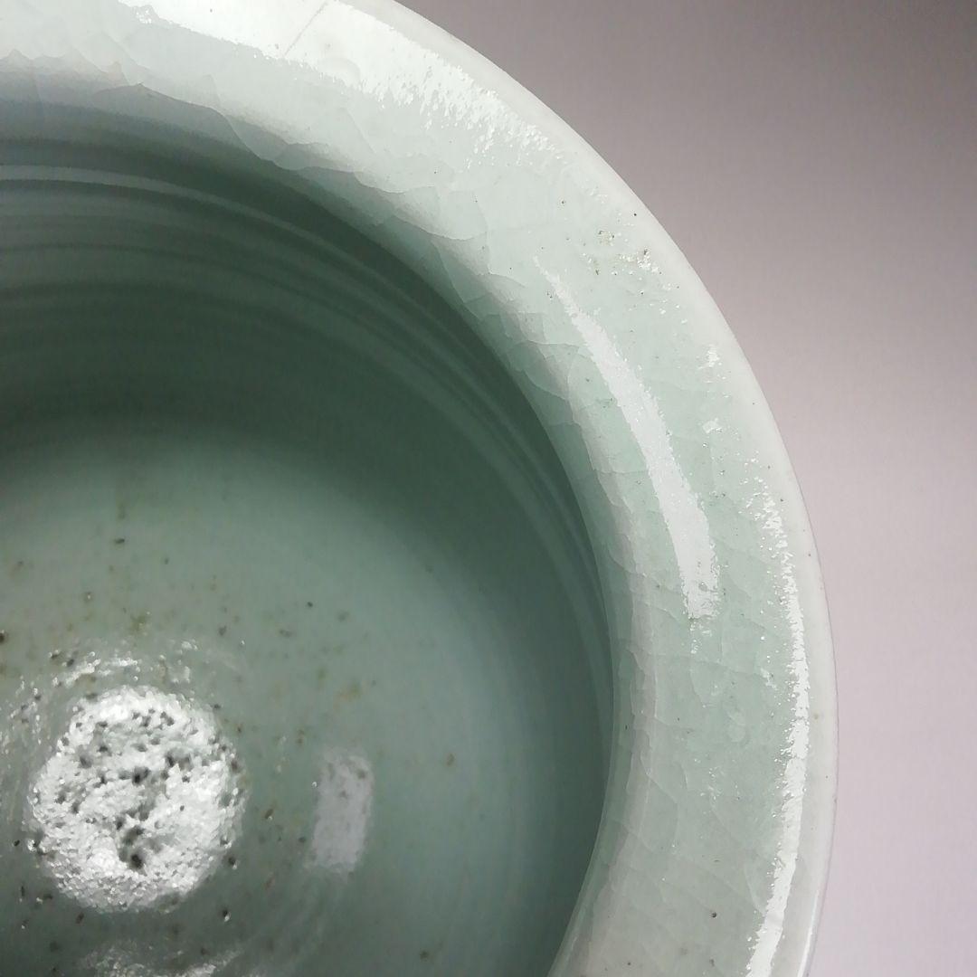 Ｓ３７３　水指　『廣州窯』『花草紋』『塗蓋』　共箱　茶道具