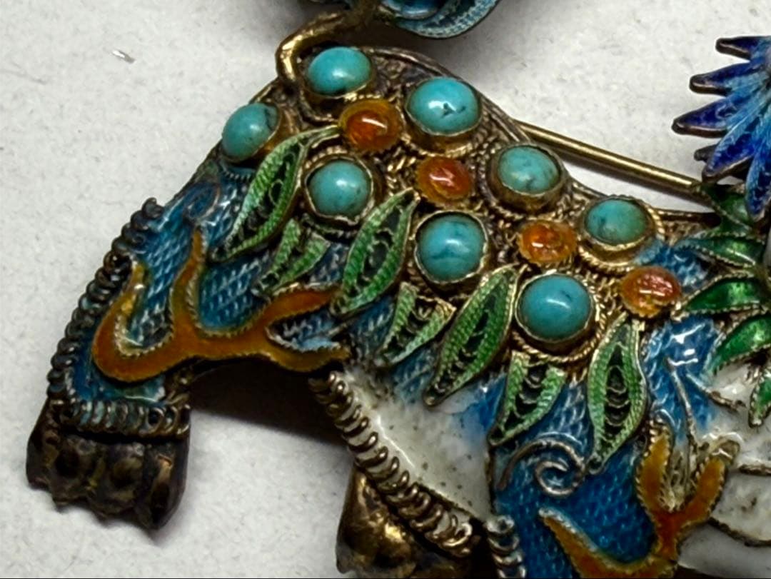 中国アンティークブローチジュエリー 獅子ヴィンテージ