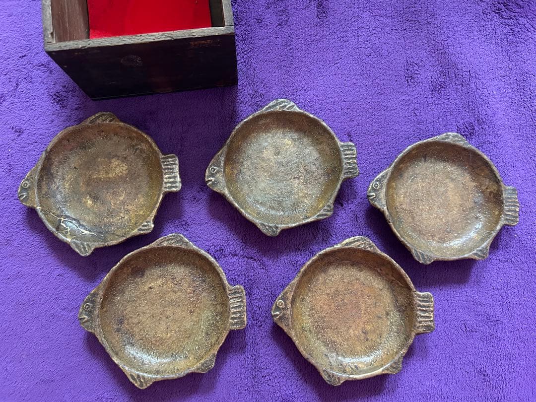 宗全化 魴小皿 5枚セット 木箱付き 刻印あり インテリア アンティーク