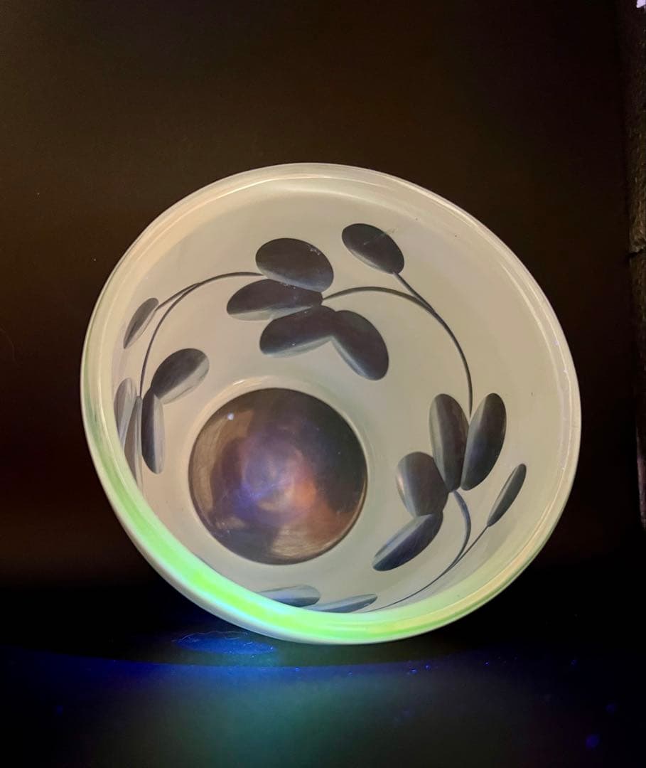 大正ロマン　白被せガラス　切子　盃洗　茶道具　ウランガラス　アンティーク　古道具