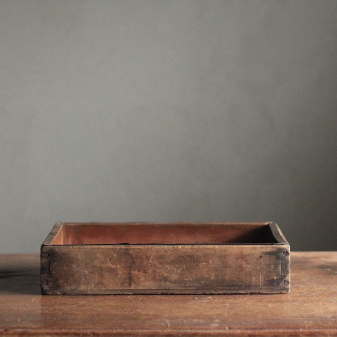 古い 内側銅張 木の トレイ トレー 箱 古道具 アンティーク