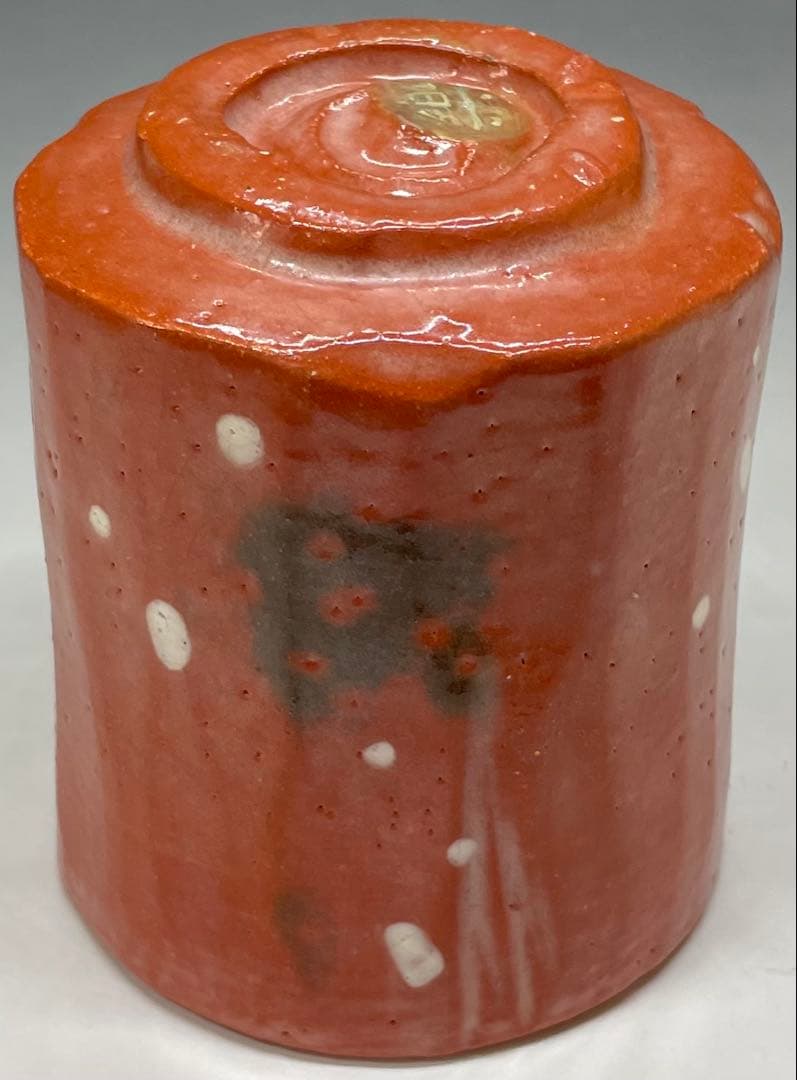 裏千家14世淡々斎宗室御書付　光悦雪片写　赤筒茶碗　四方桟共箱　仕覆　e561a