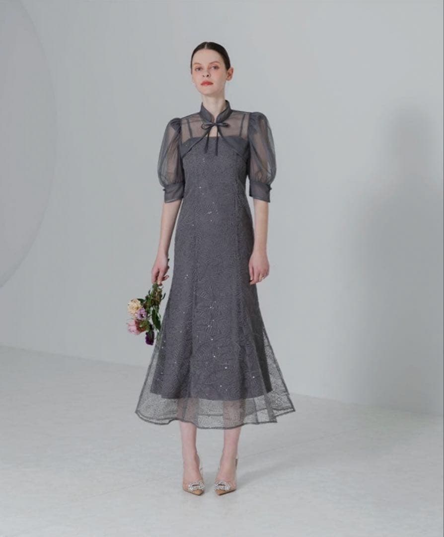 LEJA パーティードレス 結婚式 パーティドレス グレー ボレロ