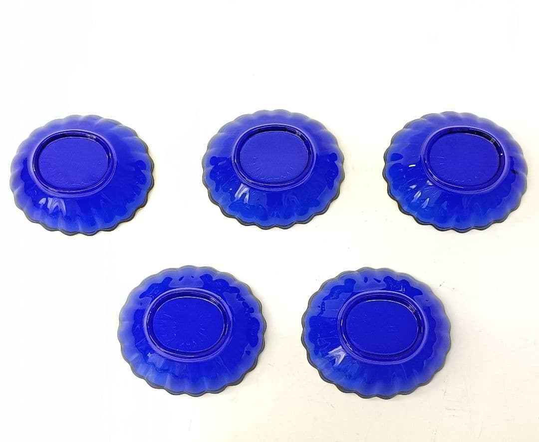 【保管品】天金 菊小判 のぞき 洗鉢 ルリ 瑠璃ガラス 各5客 箱入