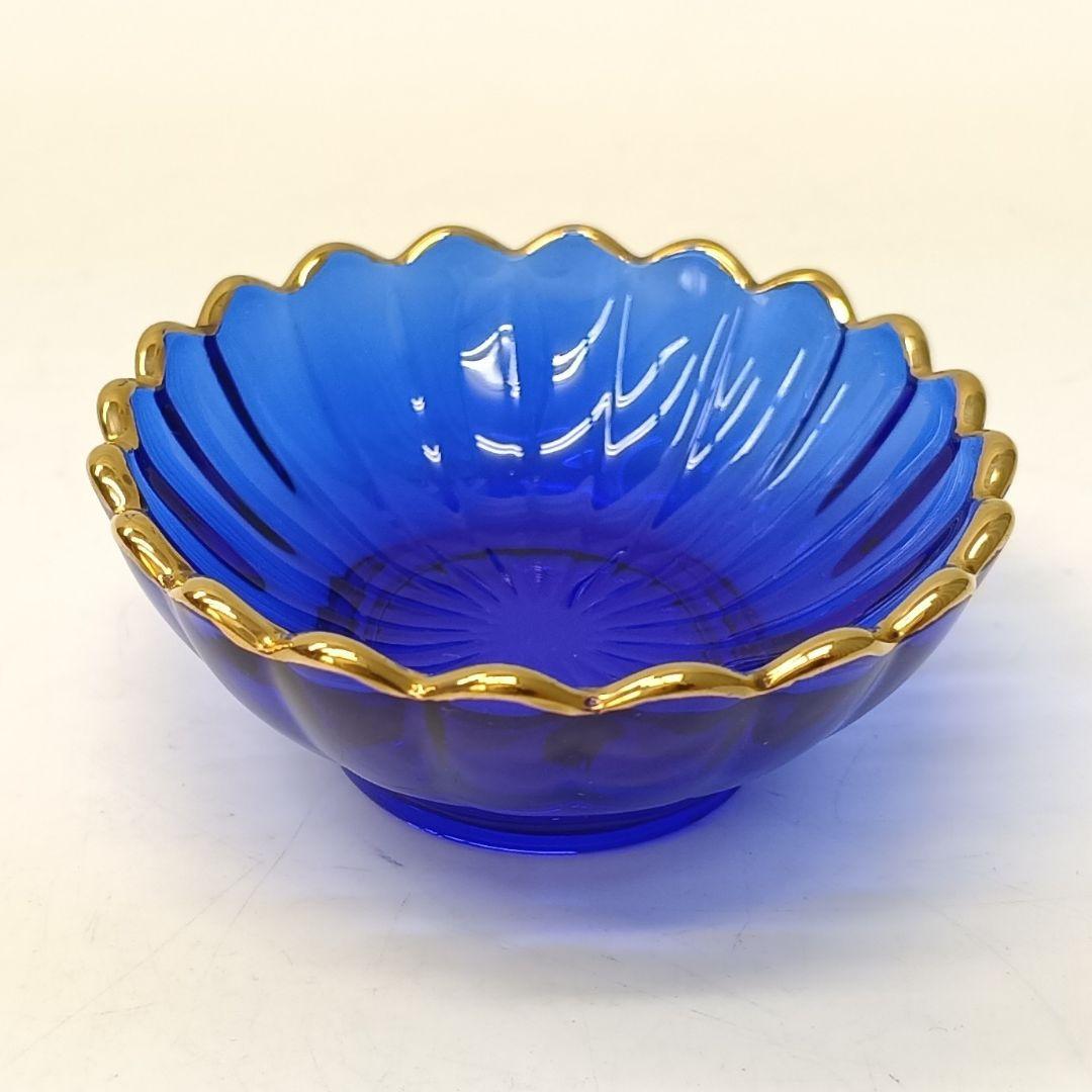 【保管品】天金 菊小判 のぞき 洗鉢 ルリ 瑠璃ガラス 各5客 箱入