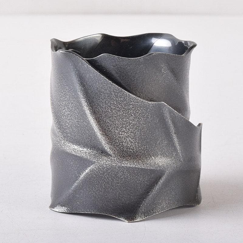 茶道具　風炉師　藤井宗喜作　唐銅　いぶし銀　一葉蓋置　共箱　C　R8189