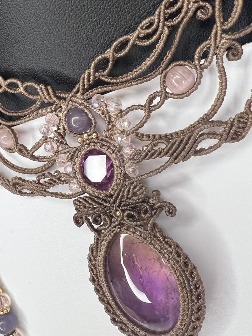 【handmade】マクラメ× アメトリン × アメシスト ネックレス