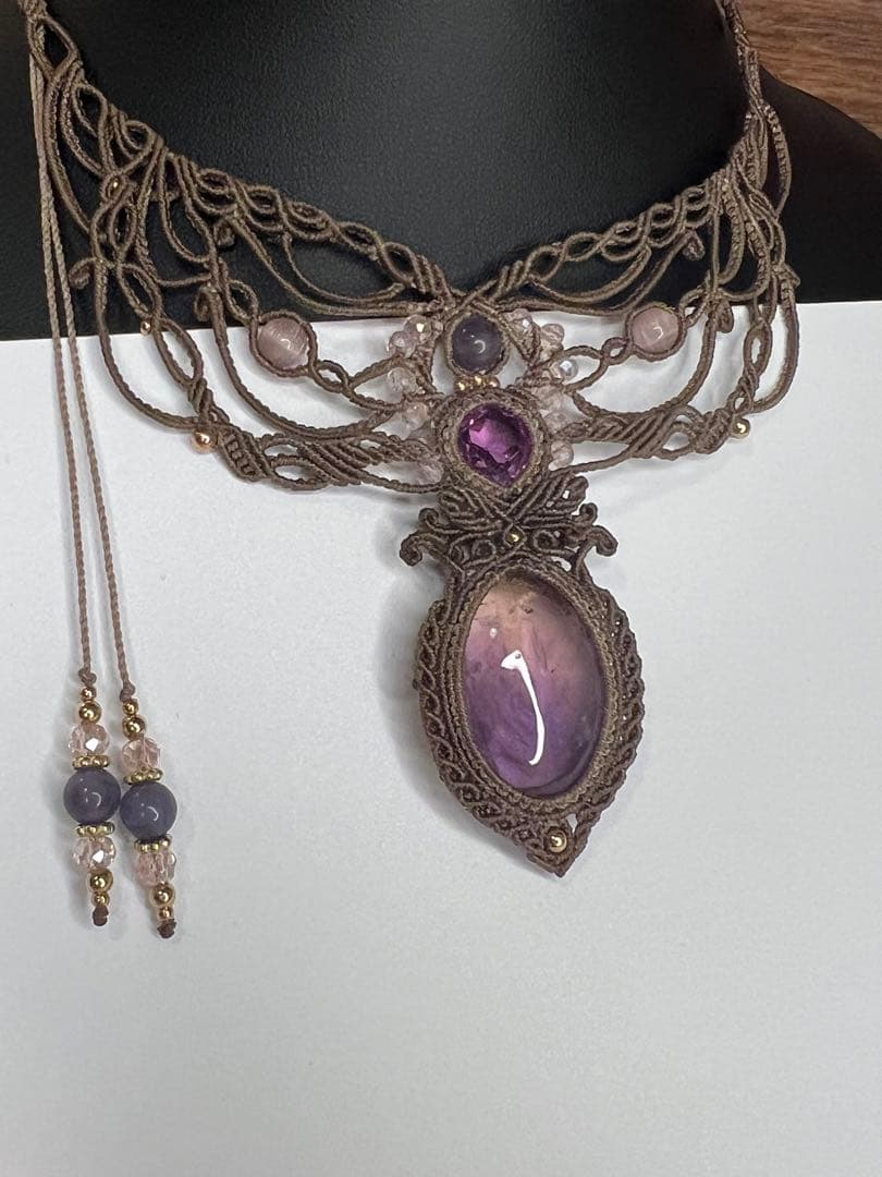 【handmade】マクラメ× アメトリン × アメシスト ネックレス