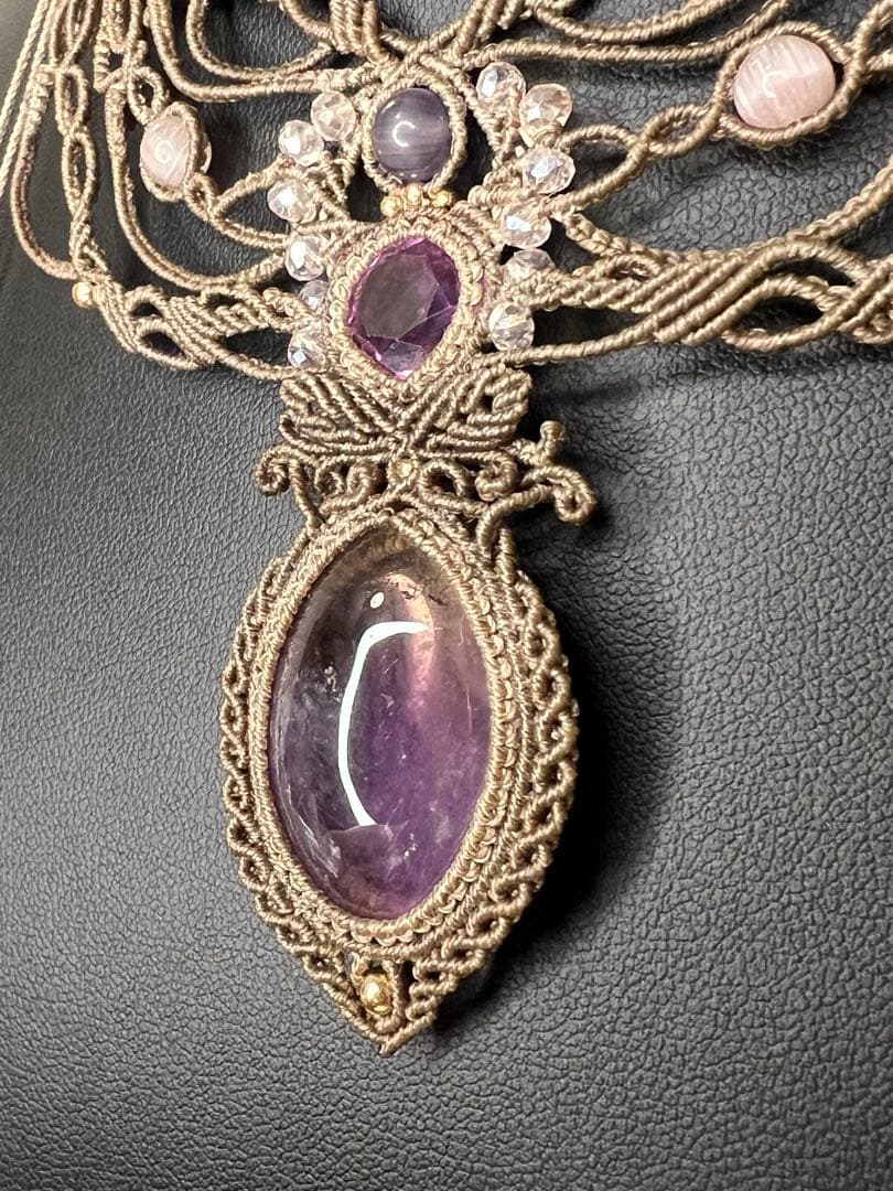 【handmade】マクラメ× アメトリン × アメシスト ネックレス