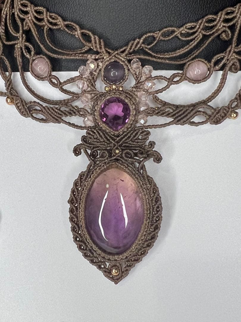 【handmade】マクラメ× アメトリン × アメシスト ネックレス