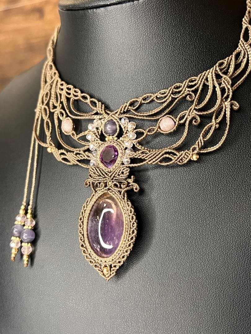 【handmade】マクラメ× アメトリン × アメシスト ネックレス